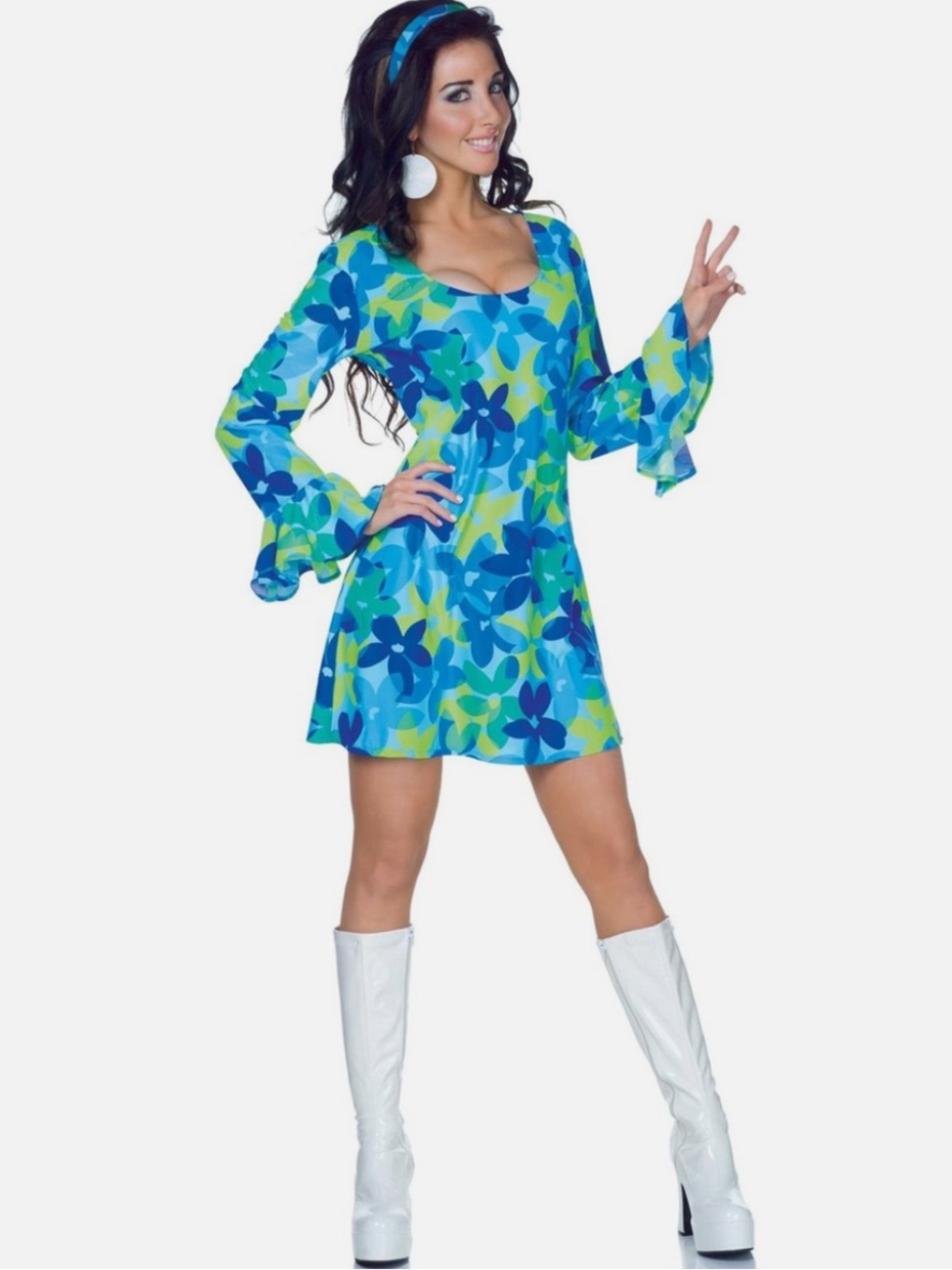 Underwraps 60's GoGo Dancer Costume Mod Mini Dress with Bell Sleeves - S